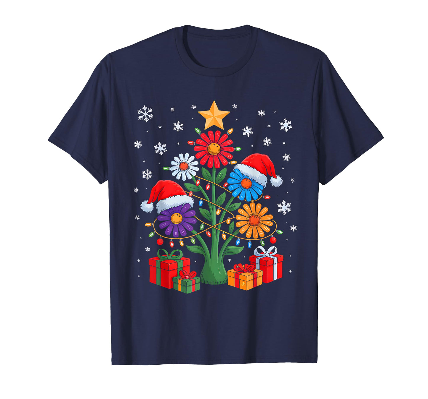 Santa Hippie Christmas Tree Funny Xmas Lights Santa Hippie T-Shirt