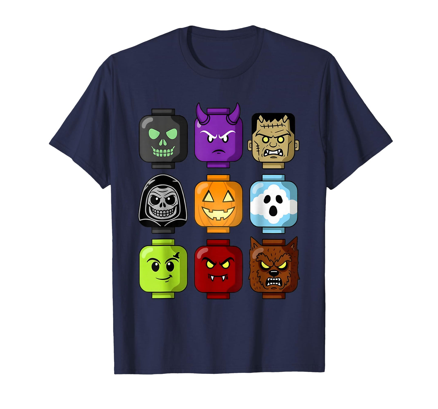 Halloween Building Brick Head Pumpkin Ghost Zombie Boys T-Shirt