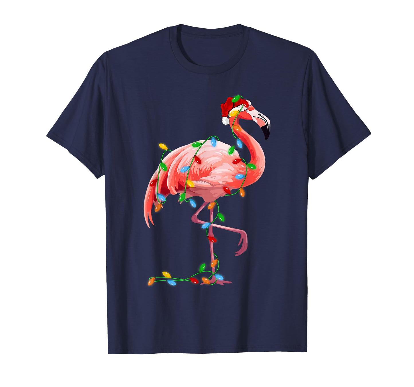 Xmas Lights Santa Pink Flamingo Christmas T-Shirt