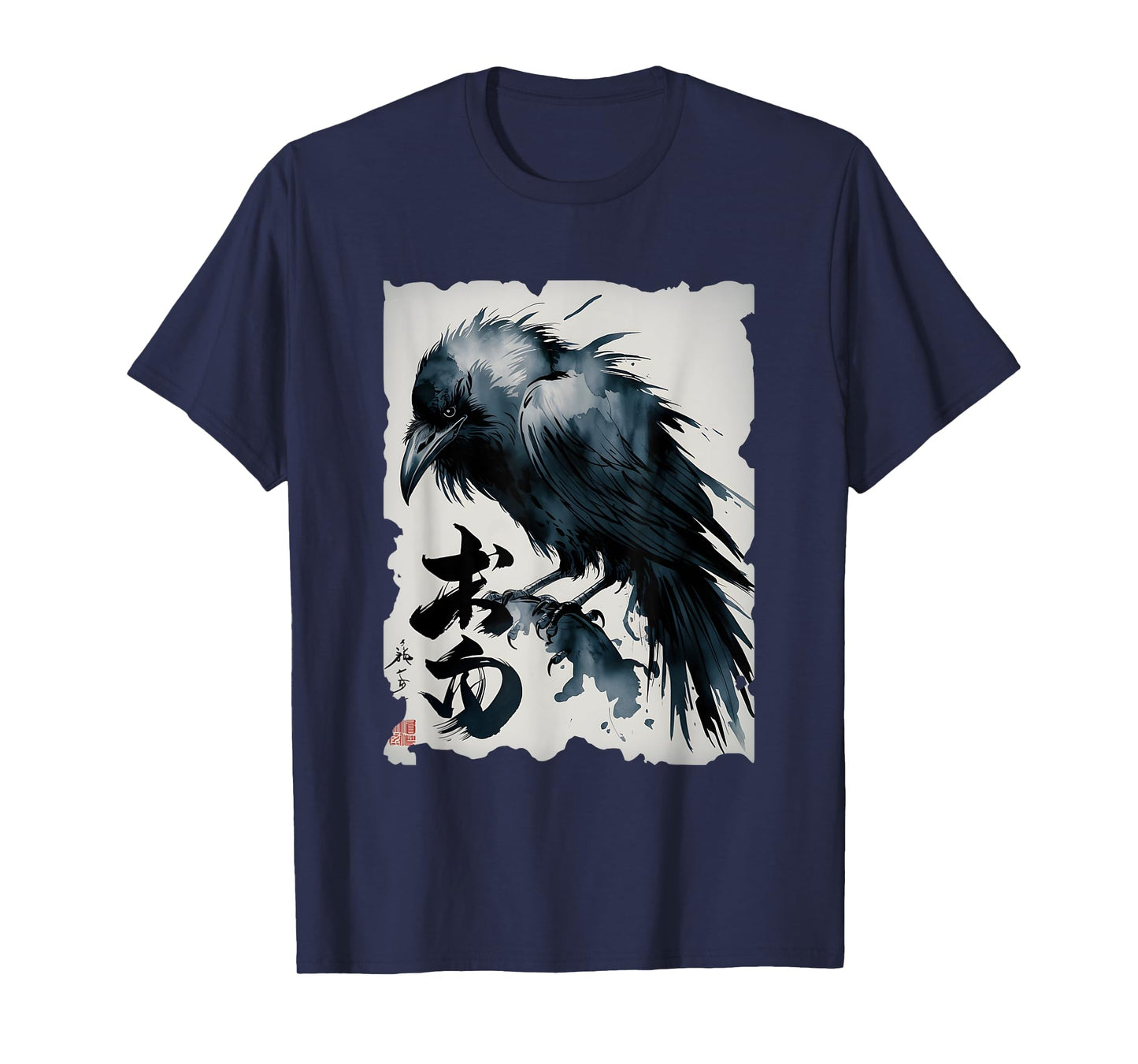 Crow Japanese Art - Vintage Raven Sumi-e Graphic T-Shirt