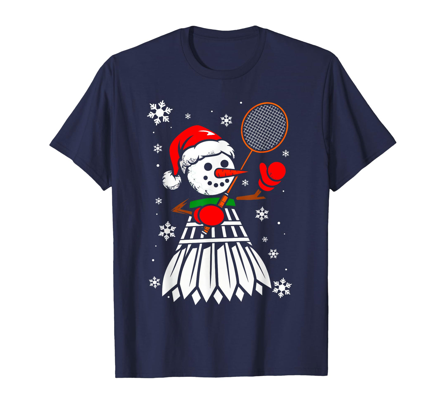 Badminton Santa Hat Snowman Xmas Funny Badminton Christmas T-Shirt