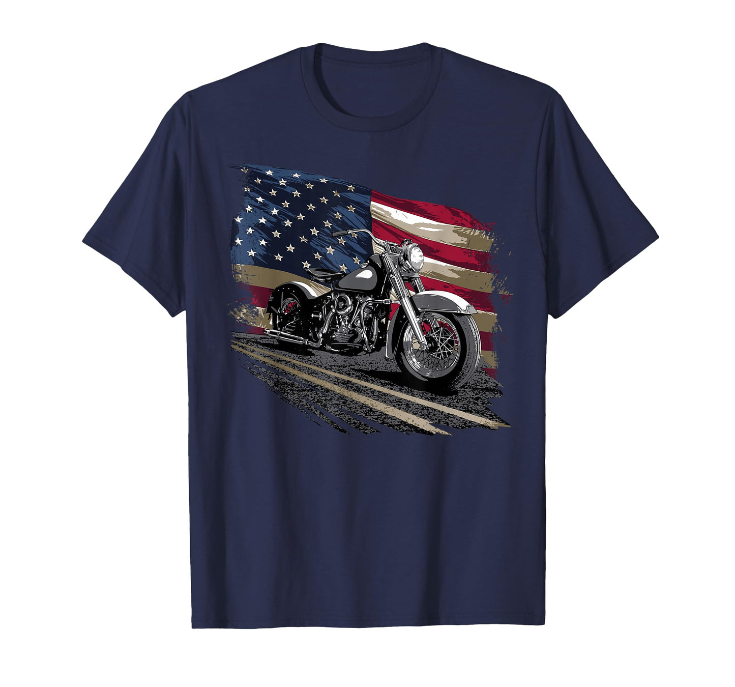 Open Air Road Trip Cruising Black Distressed American Flag Classic Fit T-Shirt