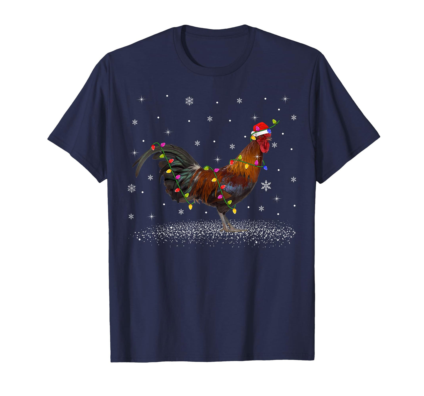 Santa Hat Rooster Chicken Christmas Lights Xmas T-Shirt