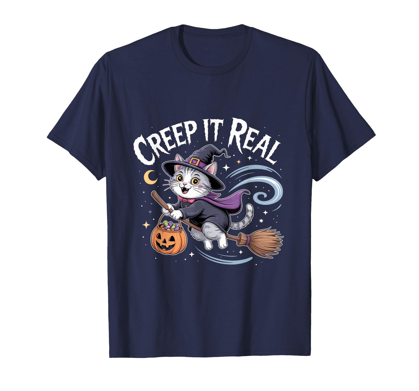 Cute Witch Cat Halloween – Creep It Real Funny Spooky Tees T-Shirt