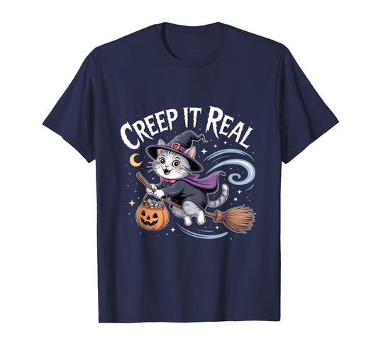 Cute Witch Cat Halloween – Creep It Real Funny Spooky Tees T-Shirt