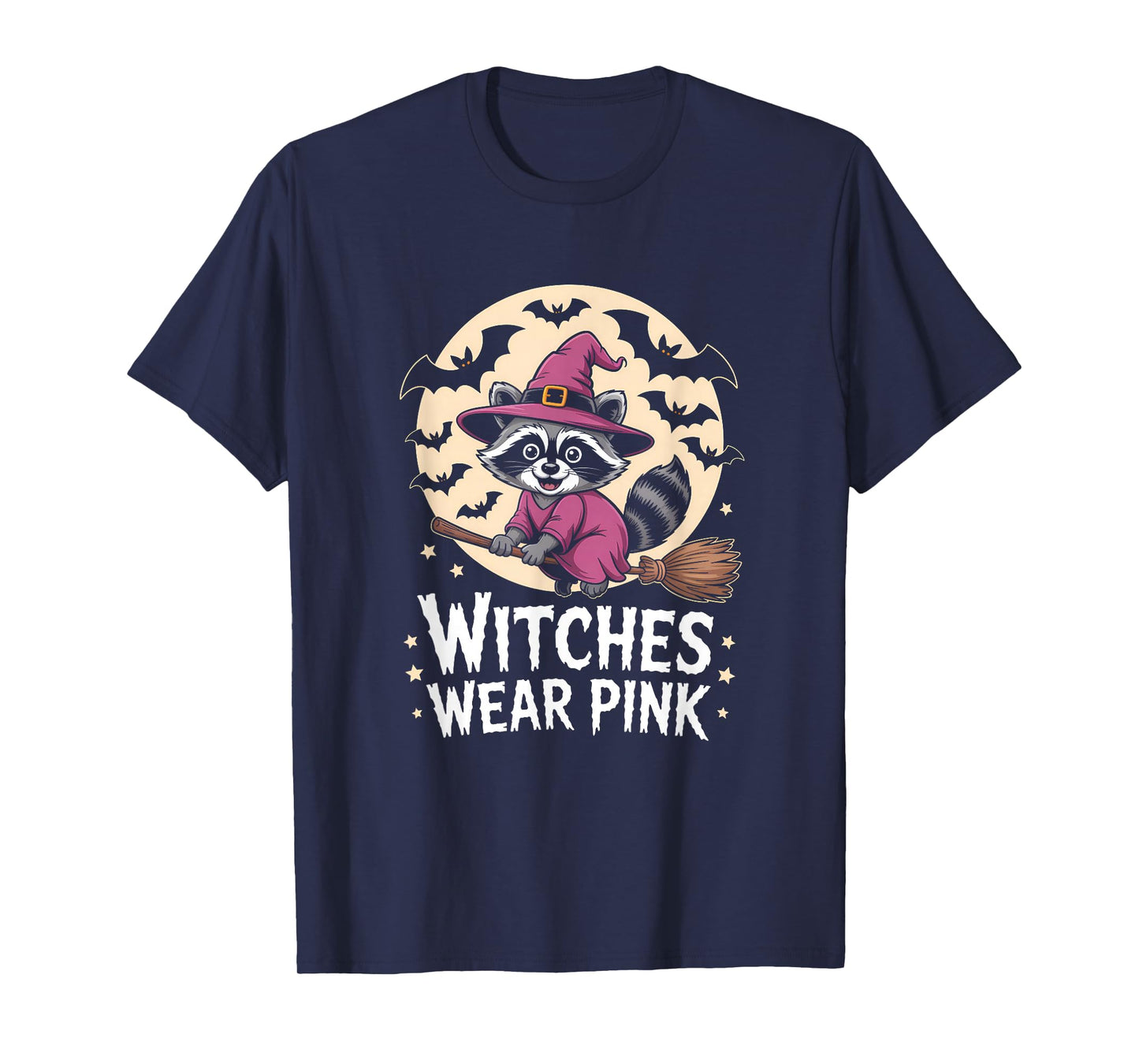Witches Wear Pink Breast Cancer Witch Raccoon Halloween T-Shirt