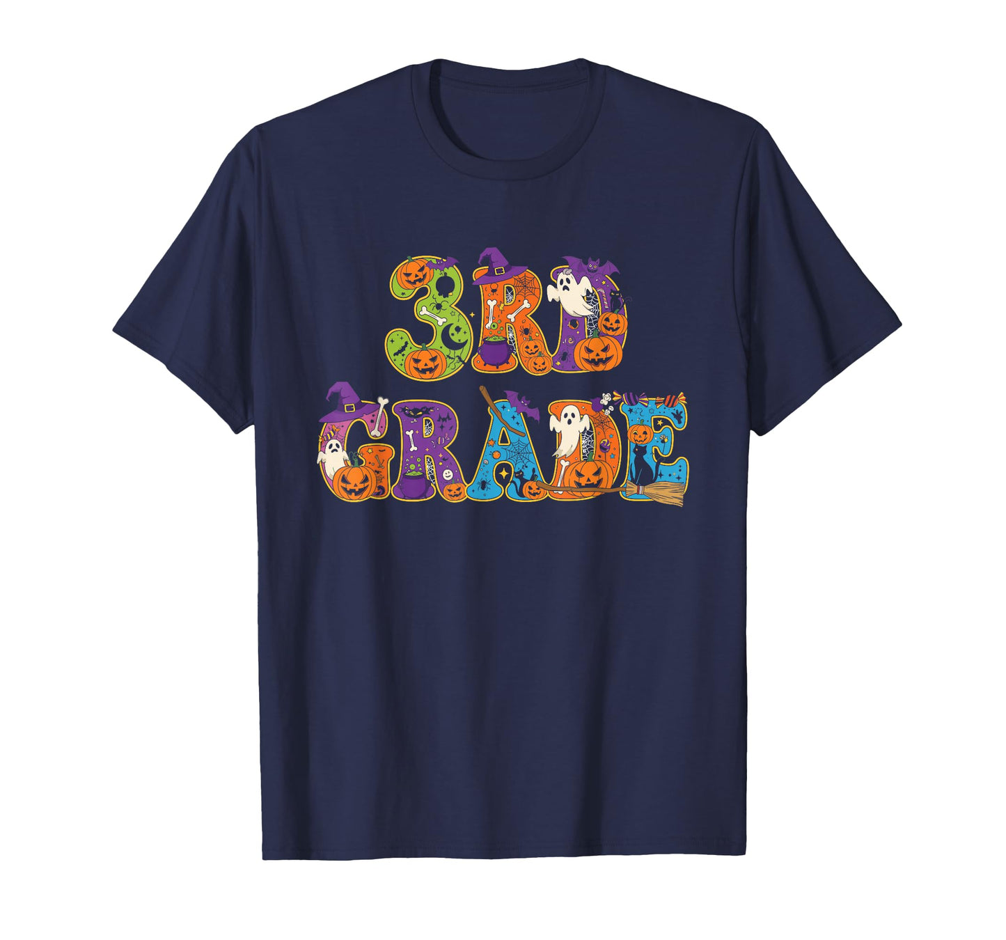 3rd Grade Pumpkin Ghost Skeleton Halloween Kids Mens Womens T-Shirt
