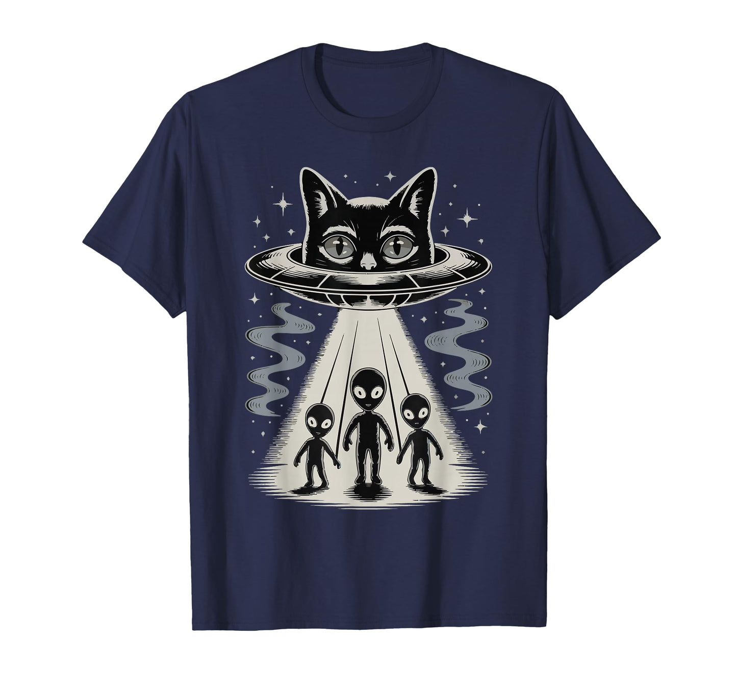 Halloween Cat Selfie Scary Alien Abduction Cats UFO Flying T-Shirt