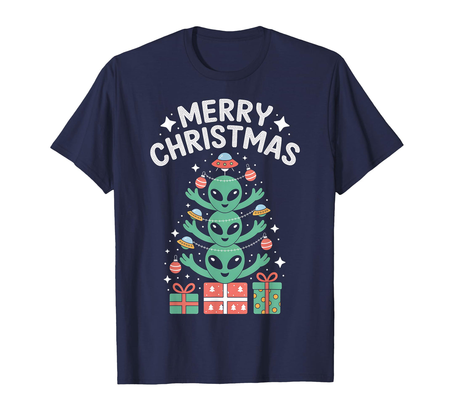 Funny Alien Trio Merry Ugly Christmas Santa Hat Gifts Xmas T-Shirt