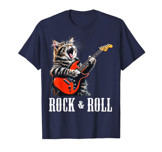 Rock & Roll Guitar Cat Vintage ROCK Guitarist Kitty Men Women Kids T-Shirt