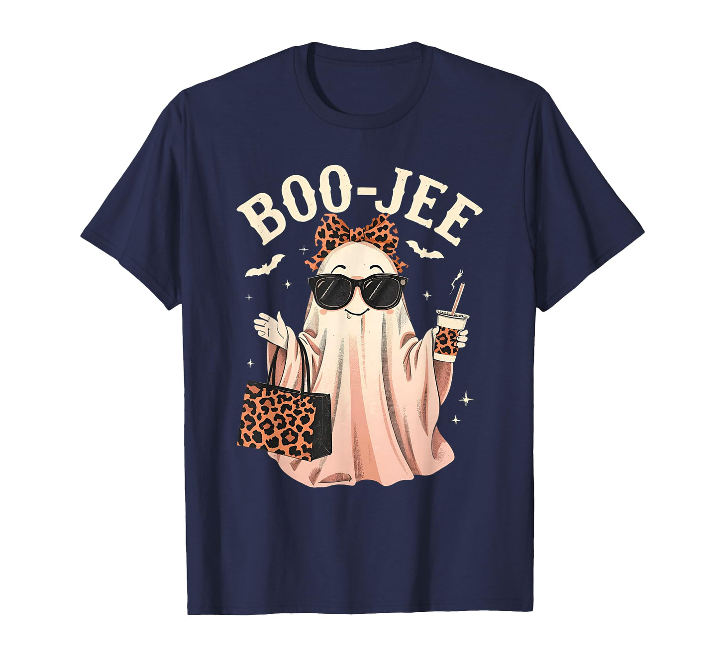 Coquette Leopard Ghost Coffee Boo-JEE Halloween Boujee Ghost T-Shirt
