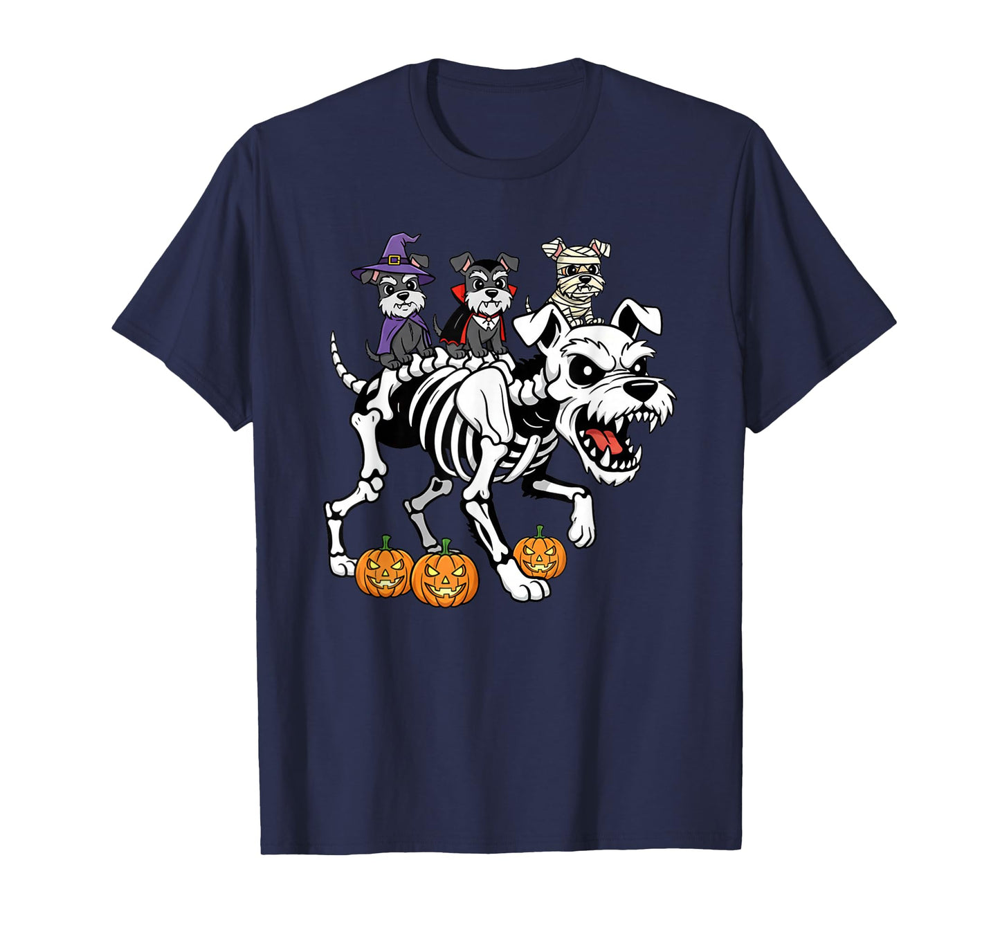 Miniature Schnauzer Skeleton Witch Halloween Kid Mens Womens T-Shirt
