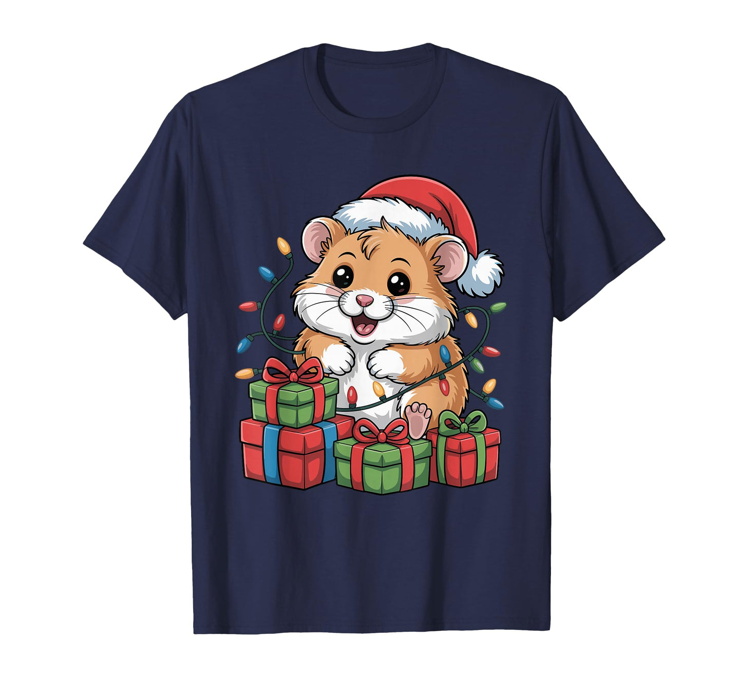 Hamster Santa Hat Christmas Design Funny Pet Lovers Holiday T-Shirt