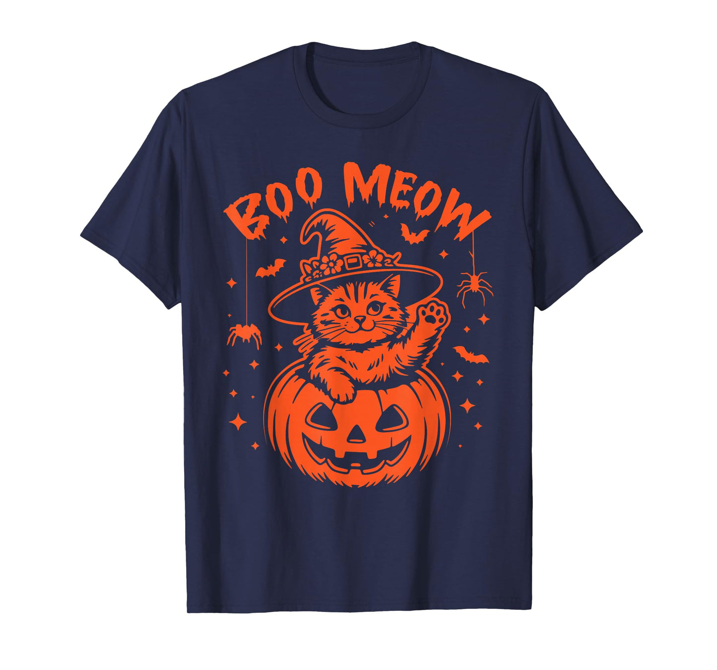 Meow Halloween Black Cat and Pumpkin Costume Men Women Kids T-Shirt