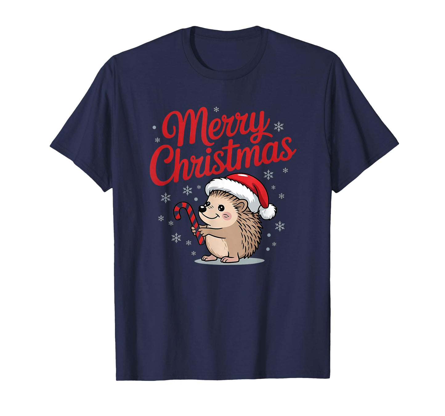 Cute Hedgehog Merry Christmas Santa Hat Holiday Art T-Shirt