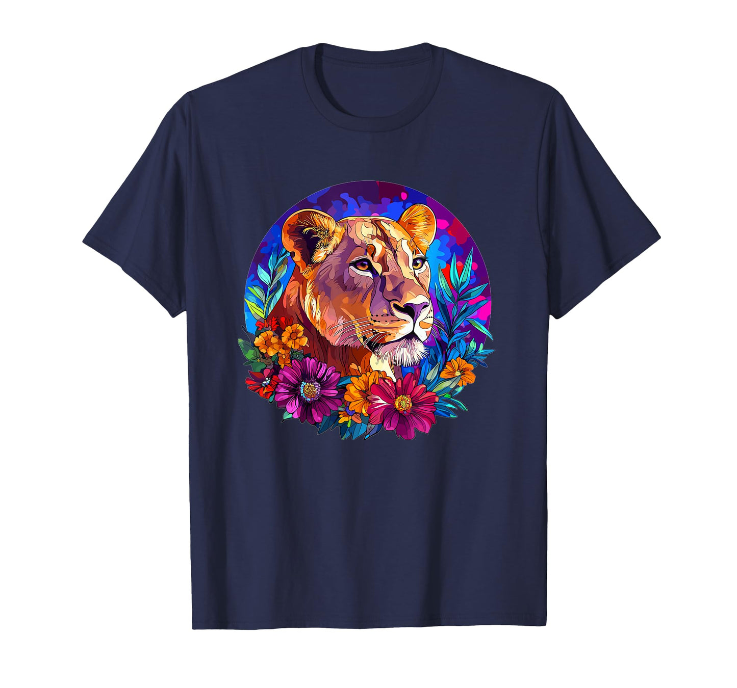 Lioness in Vibrant Floral Jungle T-Shirt