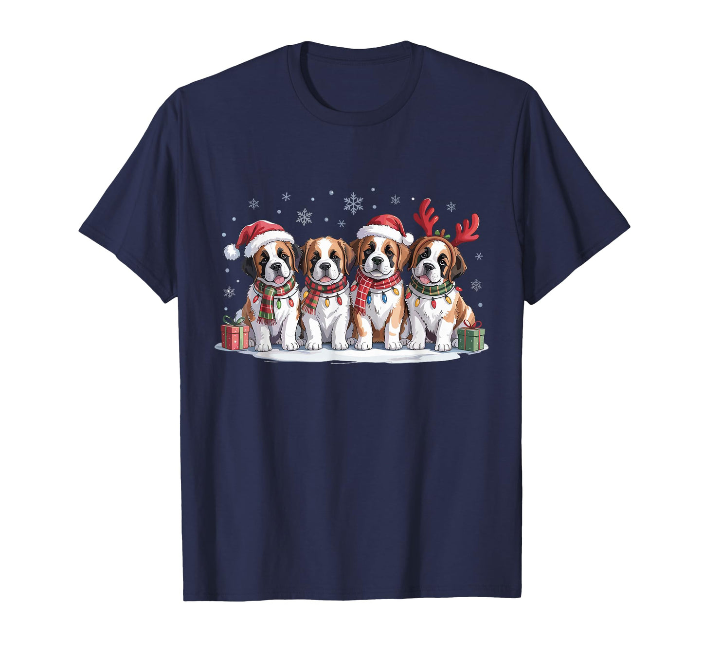 Saint Bernard Christmas Puppies Dog Lovers Funny Holiday T-Shirt