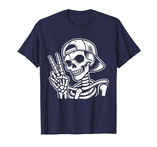 Skeleton Hand Peace Sign Retro Halloween Skeleton Hand Sign T-Shirt