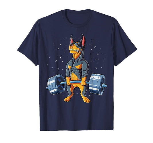 Doberman Weightlifting Funny Deadlift Men Fitness Gym Gifts T-Shirt
