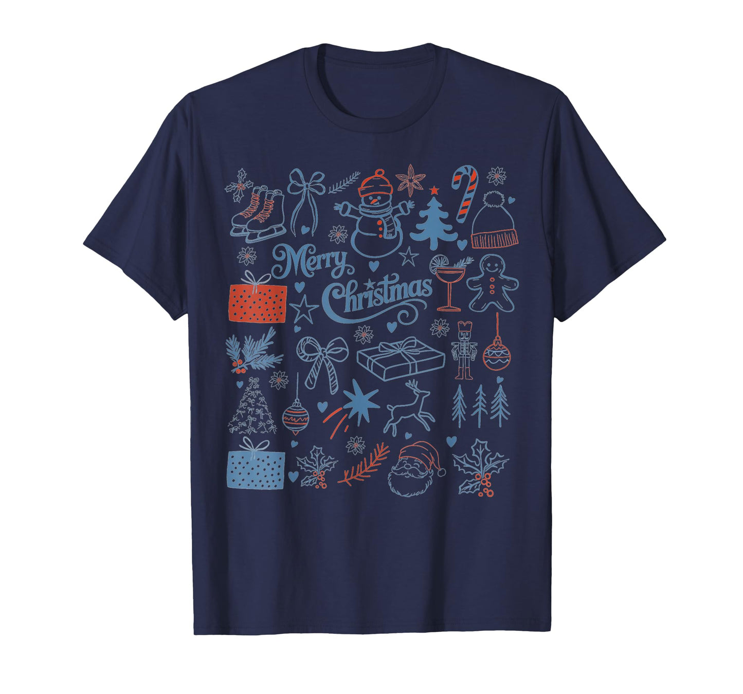 Retro Christmas Tree Santa Claus Festive Icons Xmas Cute T-Shirt