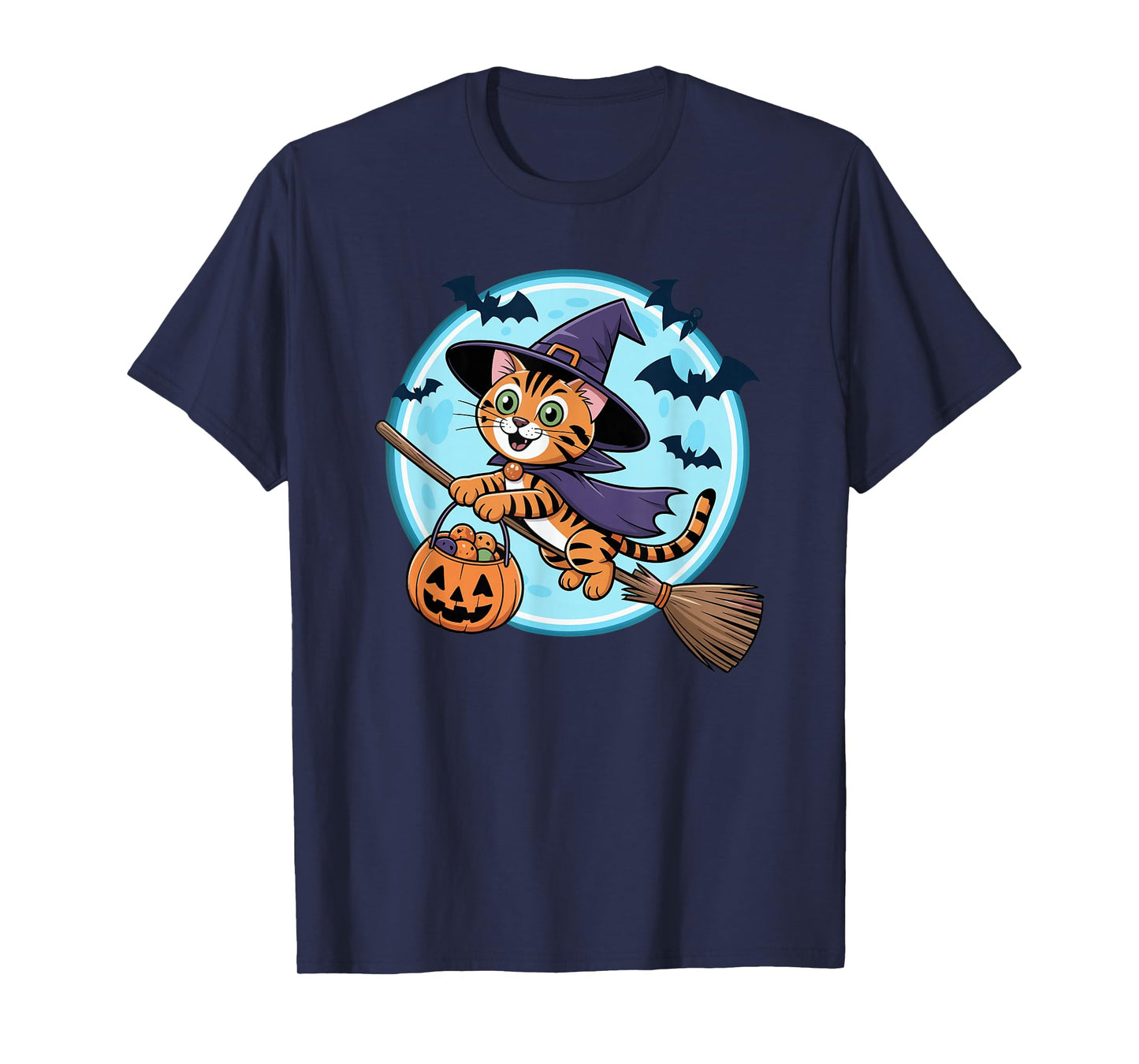 Halloween Witch Bengal Cat Moon T-Shirt