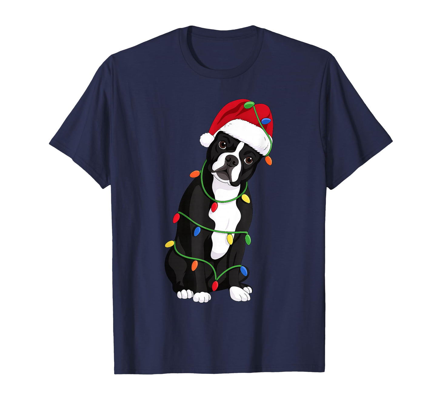 Boston Terrier Christmas Tree Lights Holiday Dog Lover T-Shirt