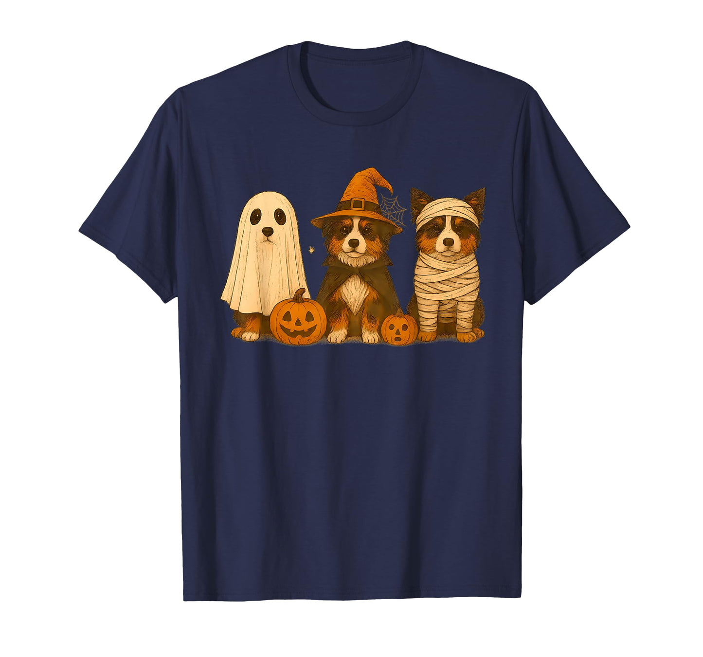 Retro Australian Shepherd Witch Scary Halloween Pumpkin T-Shirt