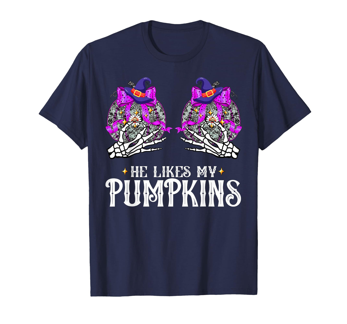 He Likes My Pumpkins I Like His Broomstick Halloween Couples T-Shirt