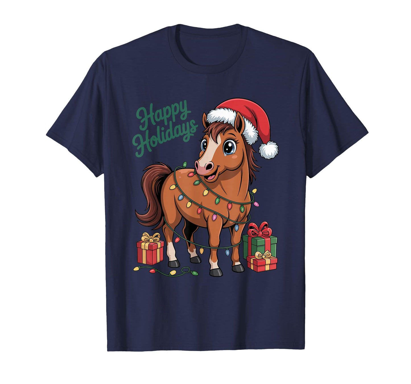 Horse Santa Hat Christmas Design Funny Animal Lovers Holiday T-Shirt