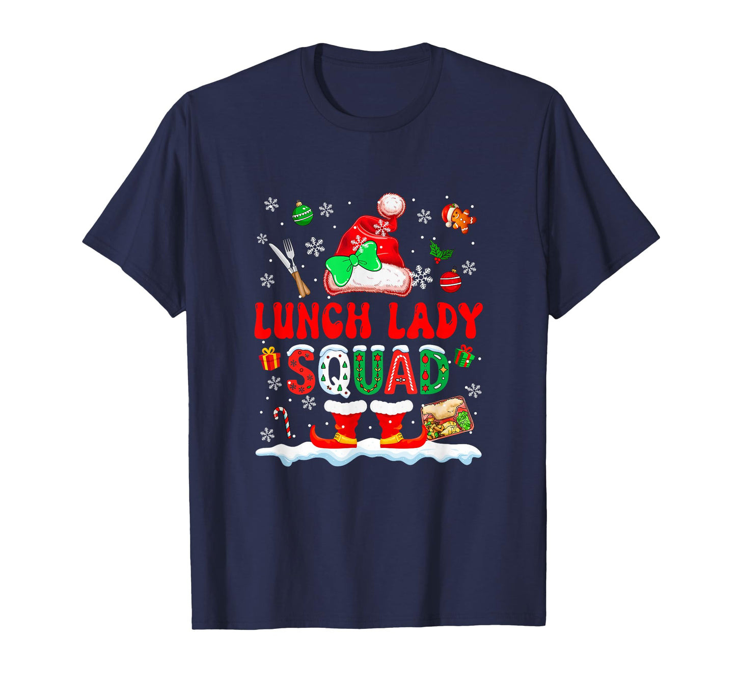 Lunch Lady Squad Women Job Christmas Santa Costume Bow Tie T-Shirt