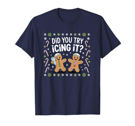 Did You Try Icing It Retro Christmas Gingerbread Nurse Squad T-Shirt