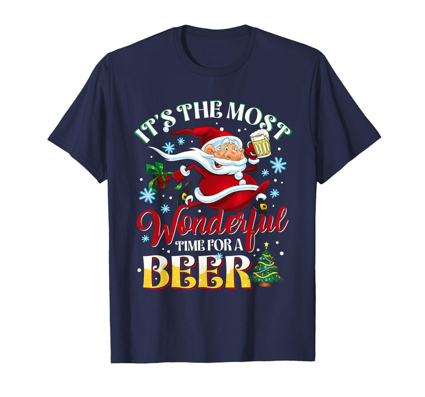 Wonderful Time for A Beer Christmas Santa Drinking Beer T-Shirt
