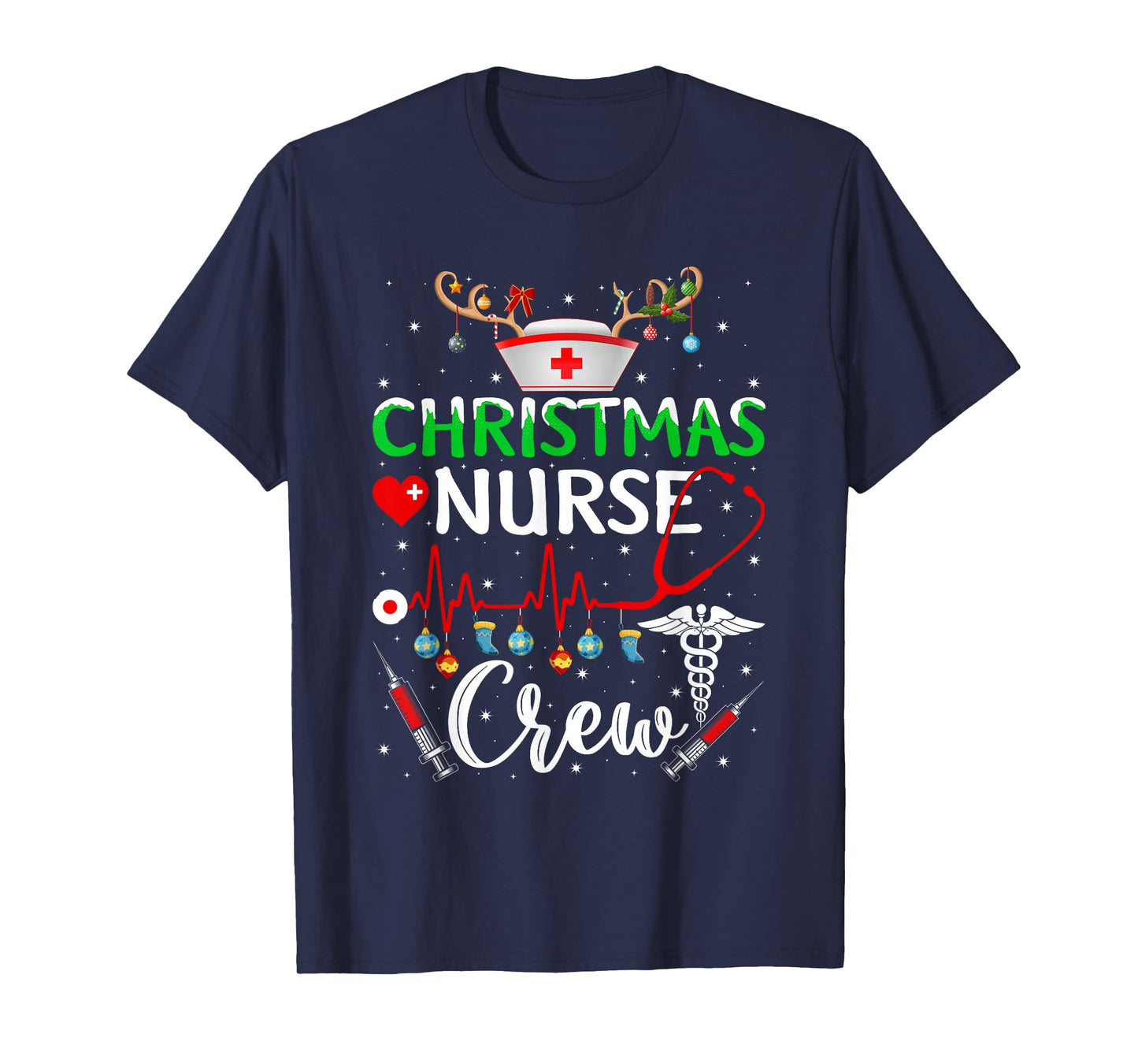 Christmas Nurse Crew Reindeer Nurse Scrub Tops ER Rn Nursing T-Shirt