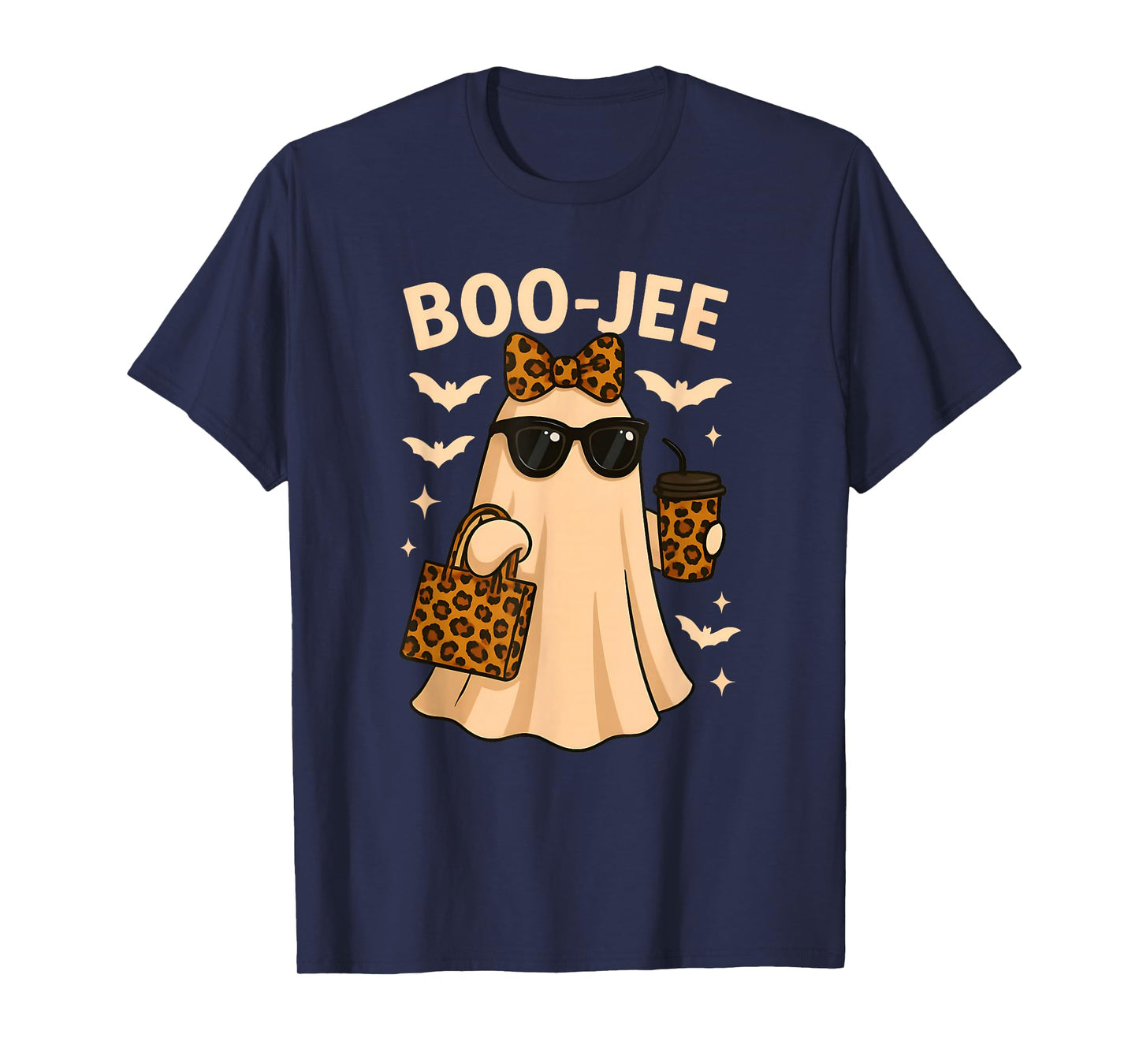 Coquette Leopard Ghost Coffee Boo-JEE Halloween Boujee T-Shirt