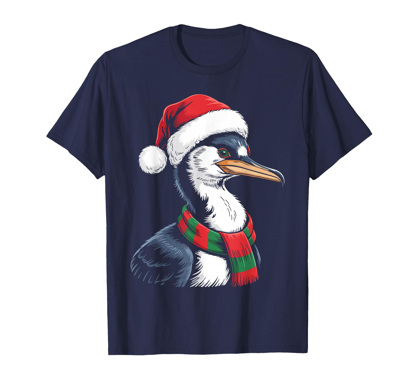 Cormorant Xmas Santa Hat Scarf Christmas Costume T-Shirt
