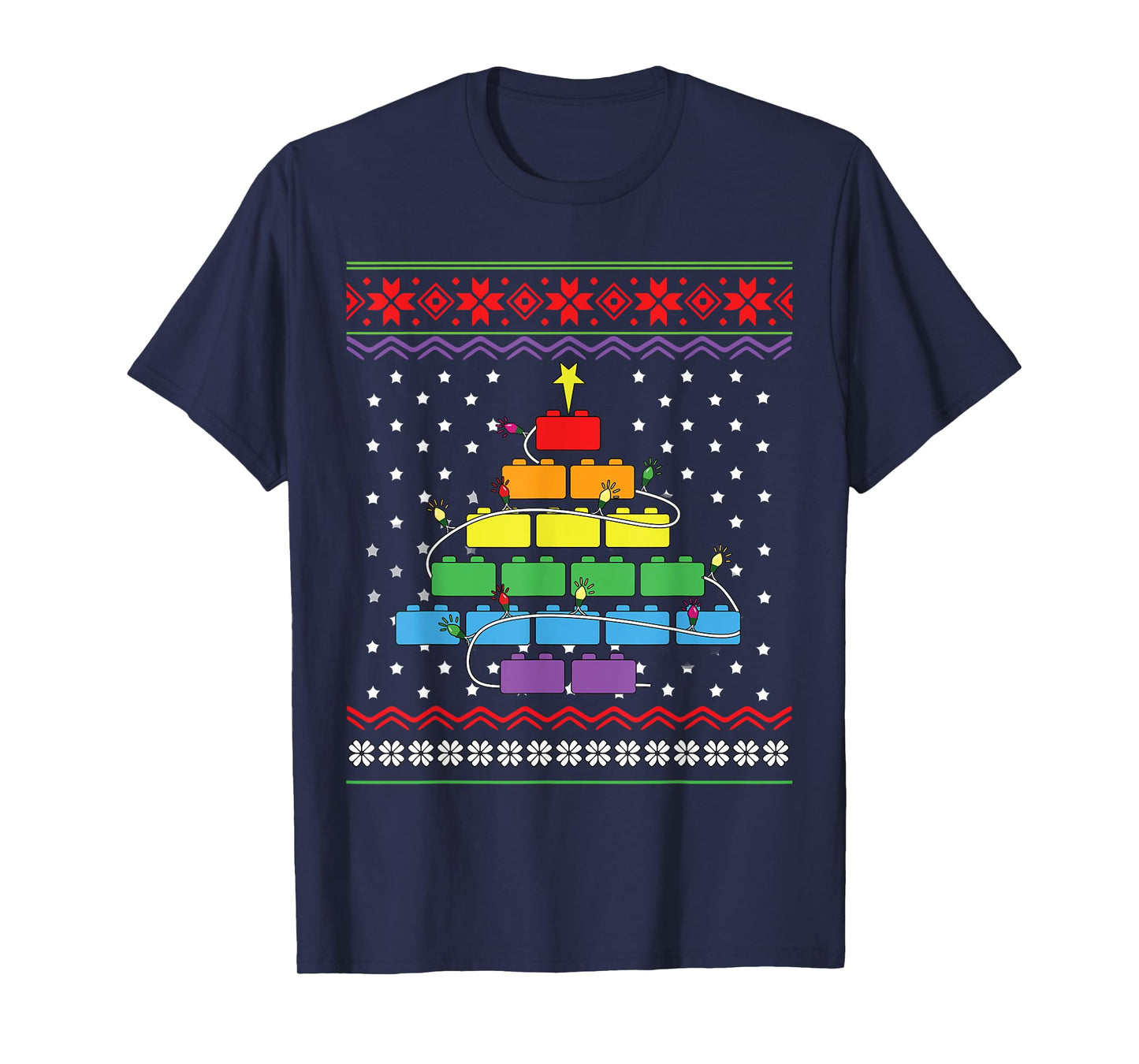 Christmas Tree Block Building Brick Builder Ugly Christmas T-Shirt