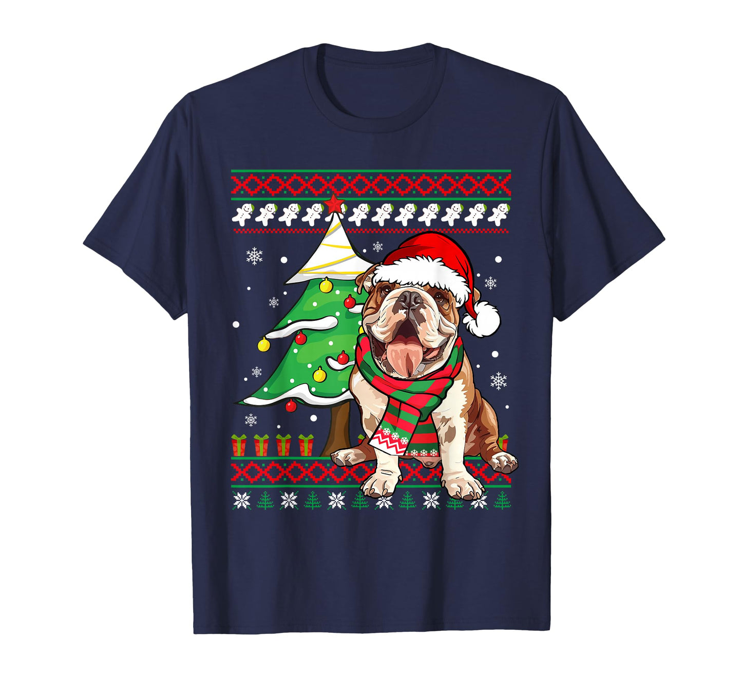 Funny Bulldog Christmas Santa Ugly Sweater Bulldog Lover T-Shirt
