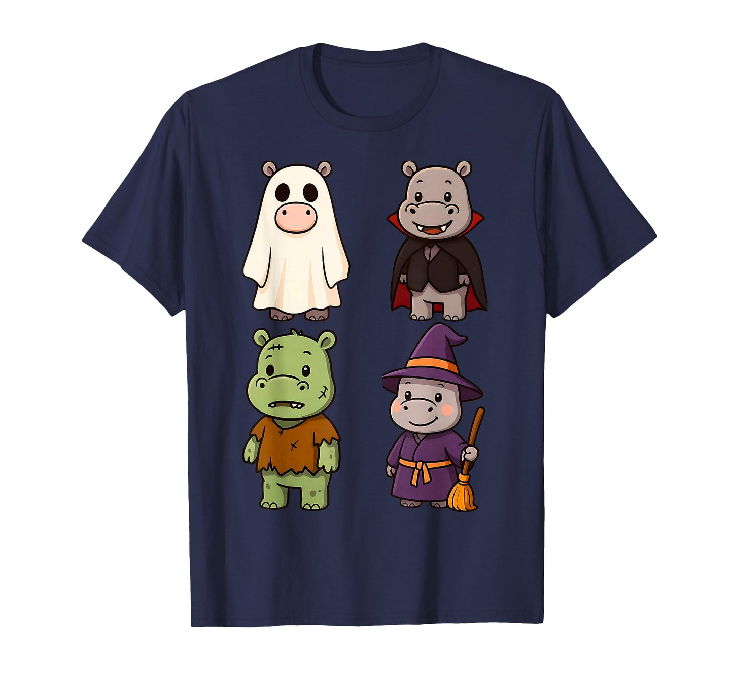 Halloween Cute Hippo Witch Vampire Ghost Zombie Boys Girls T-Shirt