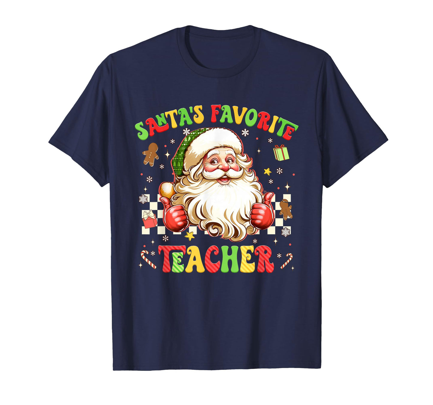 Santa Favorite Teacher Plaid Christmas Xmas Men Women T-Shirt