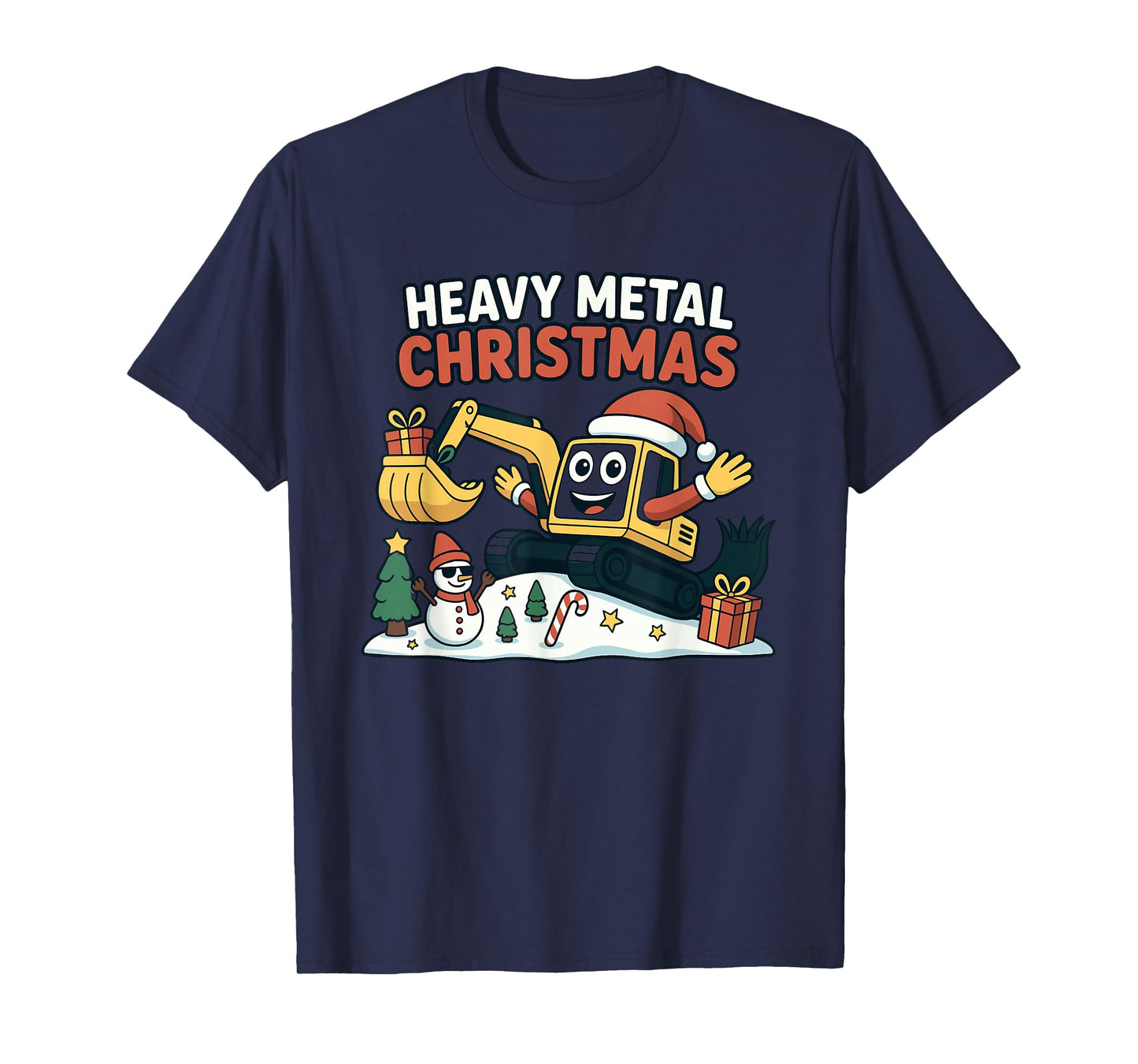 Heavy Metal Christmas Excavator Santa Holiday Design T-Shirt