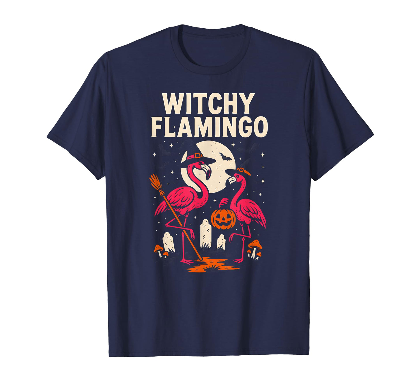 Flamingo Witchy Flamingo Fun Womens Spooky Pink T-Shirt