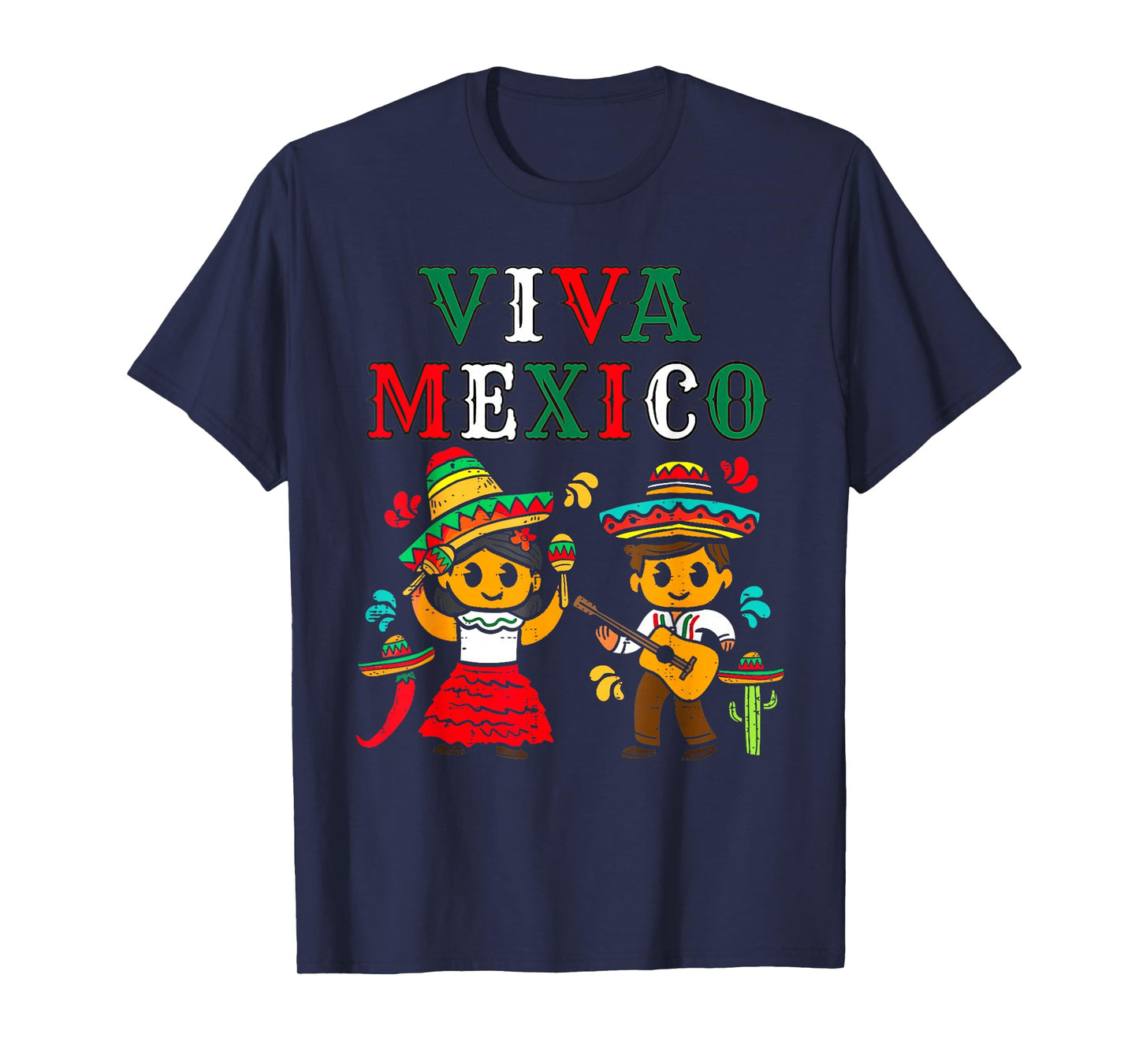 Mexican Independence Day Viva Mexico Boy Girl Maracas Guitar T-Shirt