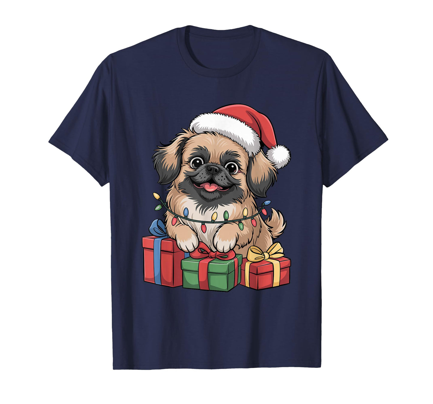 Cute Pekingese Santa Hat Christmas Xmas Dog Lovers Holiday T-Shirt