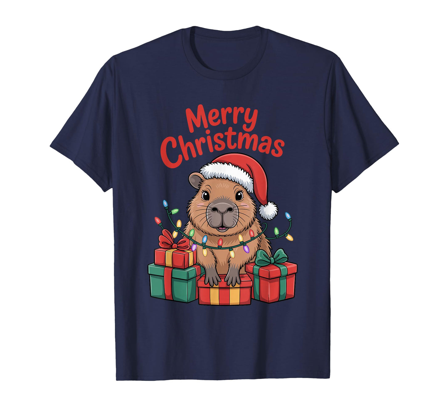 Capybara Santa Hat Christmas Design Funny Animal Lovers T-Shirt