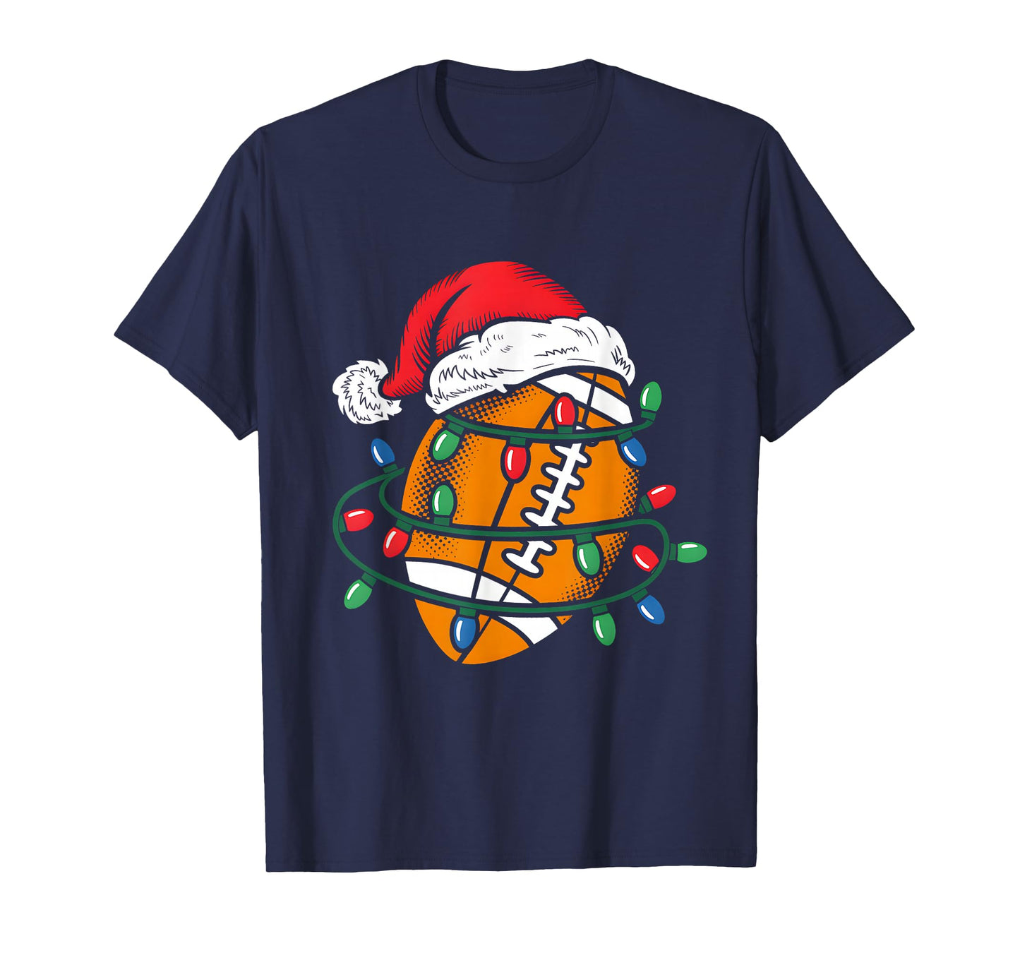 Football Ball Santa Hat Xmas Funny Christmas Football Lover T-Shirt