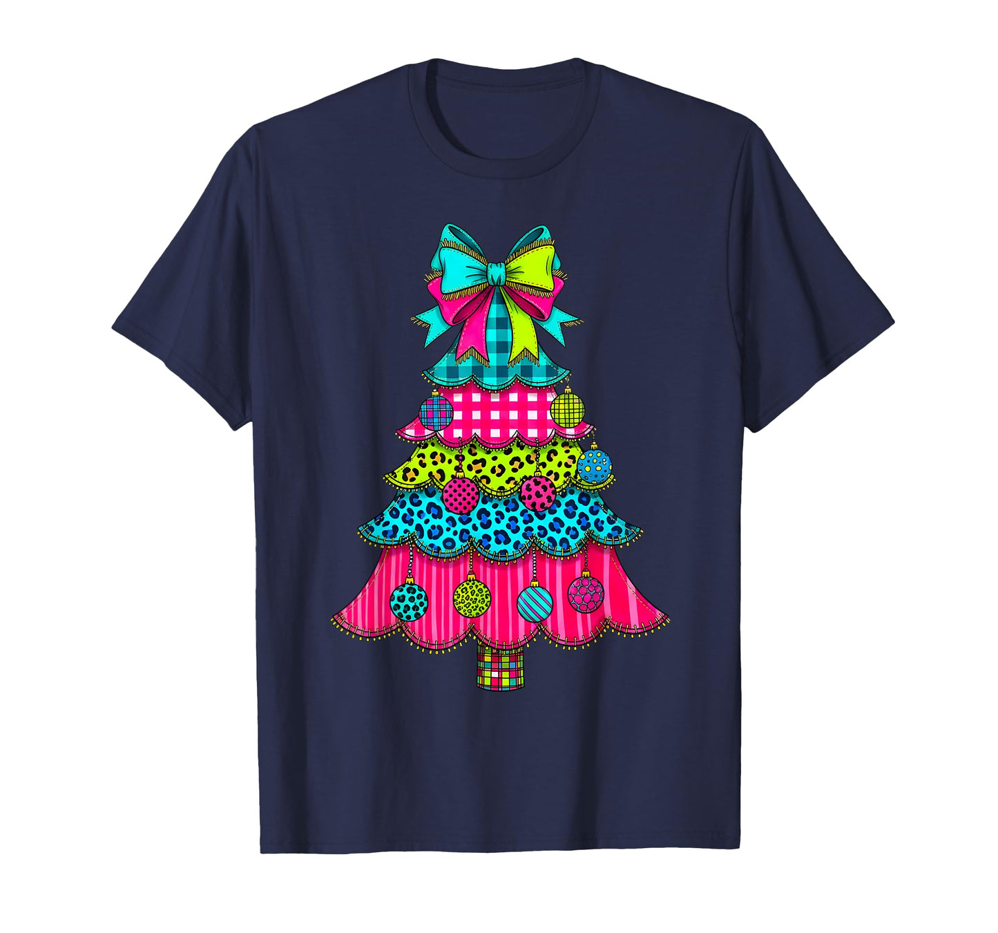 Preppy Christmas Tree Patchwork Vintage Men Women Kids Xmas T-Shirt
