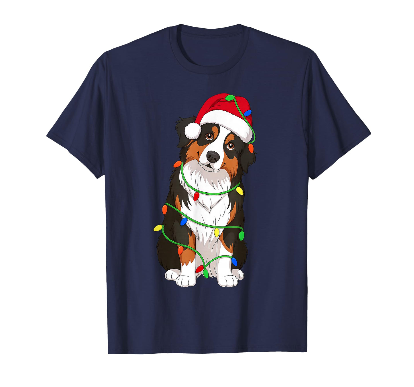 Australian Shepherd Christmas Tree Lights Holiday Dog Lover T-Shirt