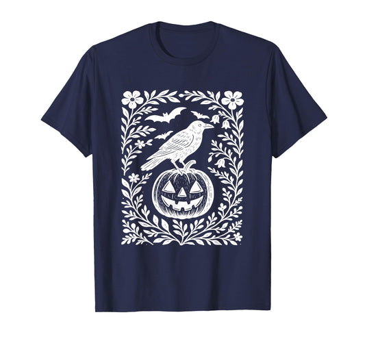 Floral Crow Halloween Boho Pumpkin Spooky Jack O Lantern T-Shirt