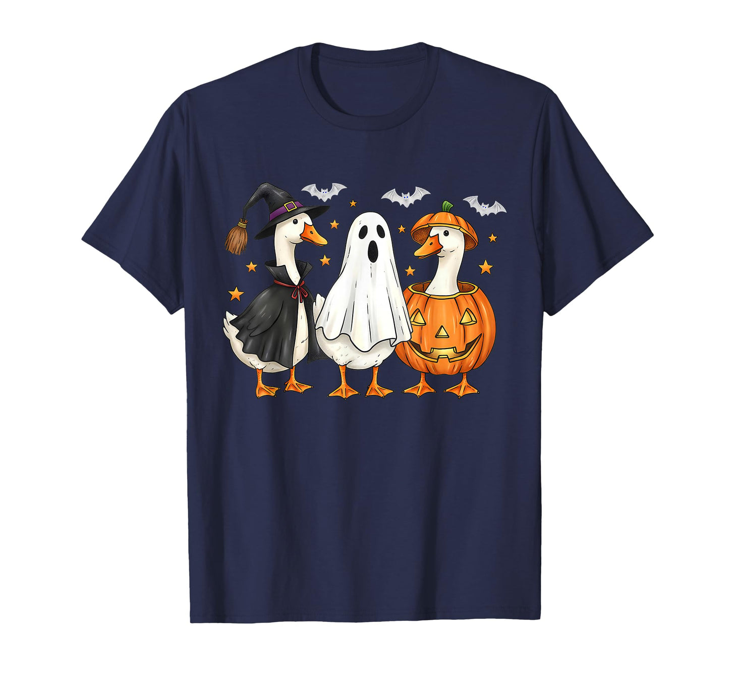 Retro Pumpkin Goose Halloween Fall Witch Funny Ducks Lover T-Shirt