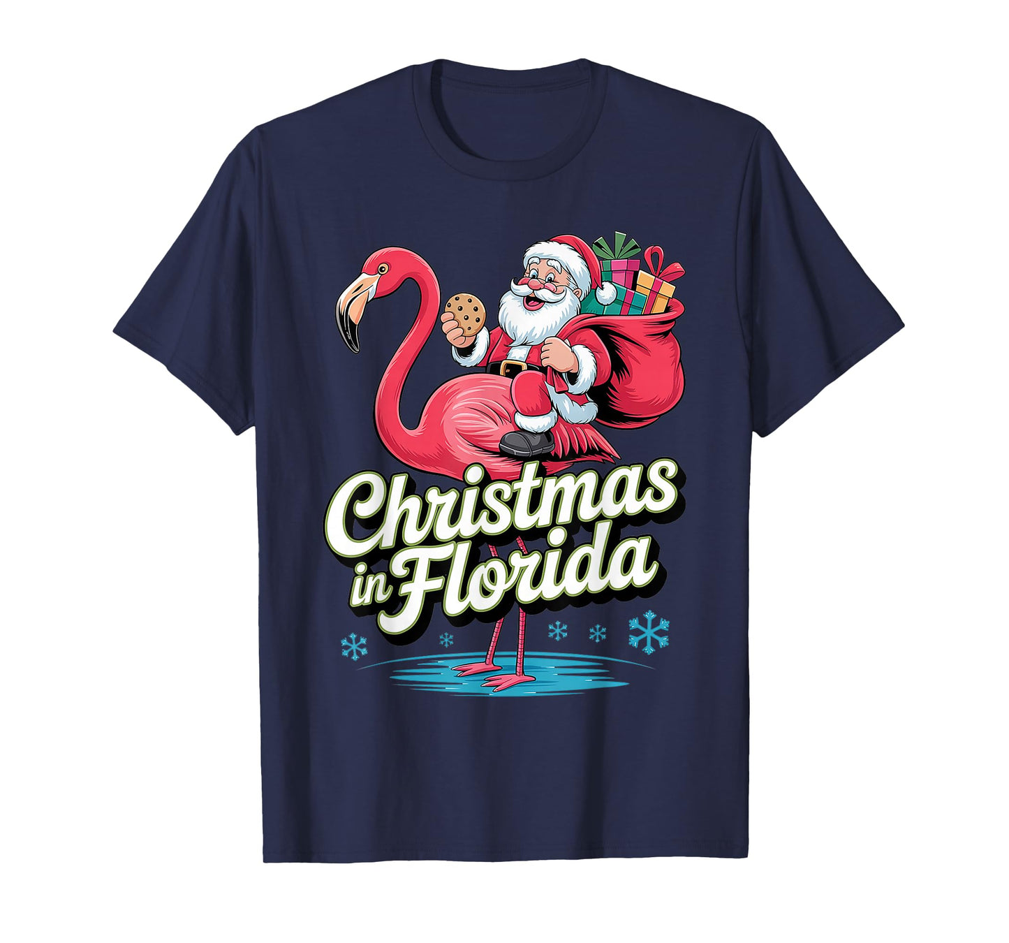 Christmas in Florida Santa Riding Flamingo Funny Tropical T-Shirt